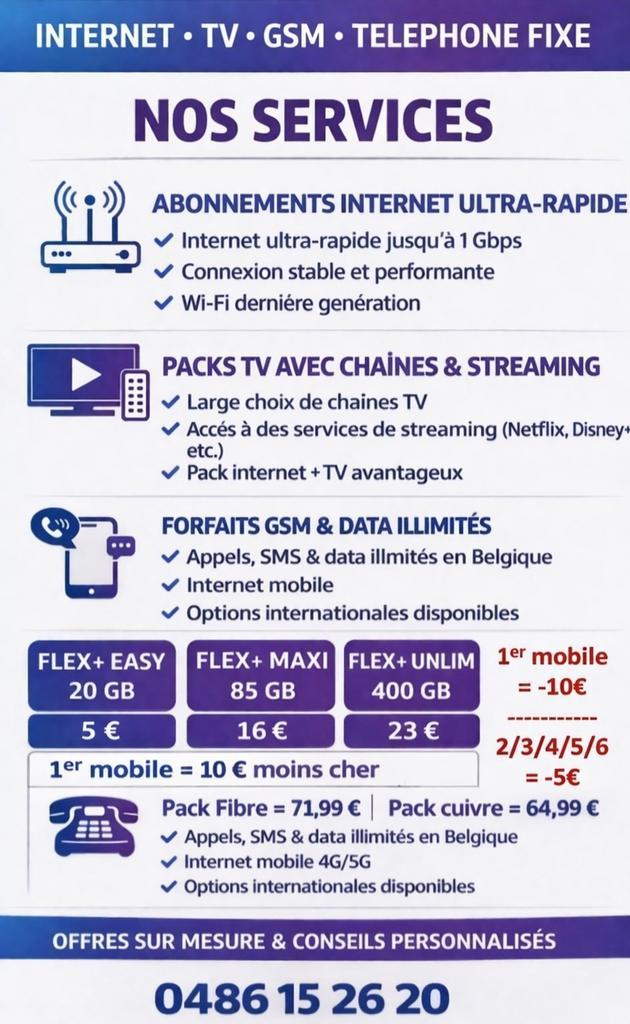 PROMO  Internet Fibre/Cuivre + TV + GSM + FIXE, Télécoms, Télécommunications Autre, Neuf, Enlèvement