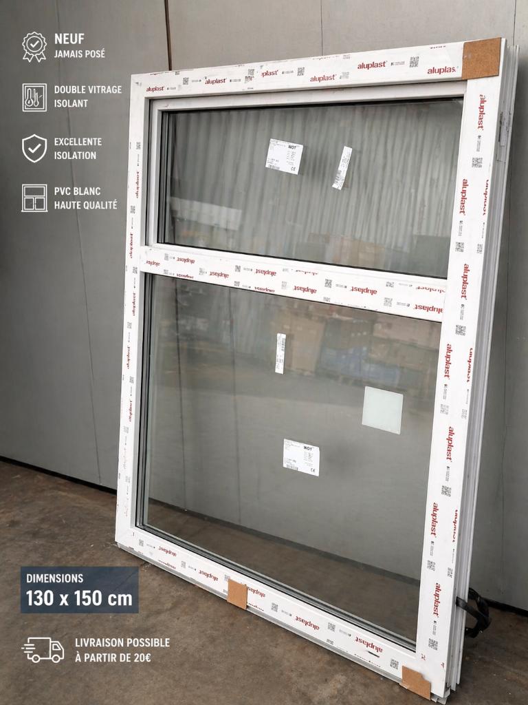 AMN7 Châssis PVC neuf Aluplast 130x150 –Double vitrage – 90€, Ophalen of Verzenden, Nieuw, Raamkozijn