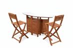 Bar de jardin en teck avec 3 tabourets de bar pliables — Ens, Enlèvement ou Envoi, Comme neuf, Y compris les chaises de bar