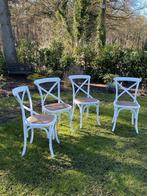 4 crossback stoelen hout met rieten zitting wit landelijk, Ophalen, Wit, Vier, Hout