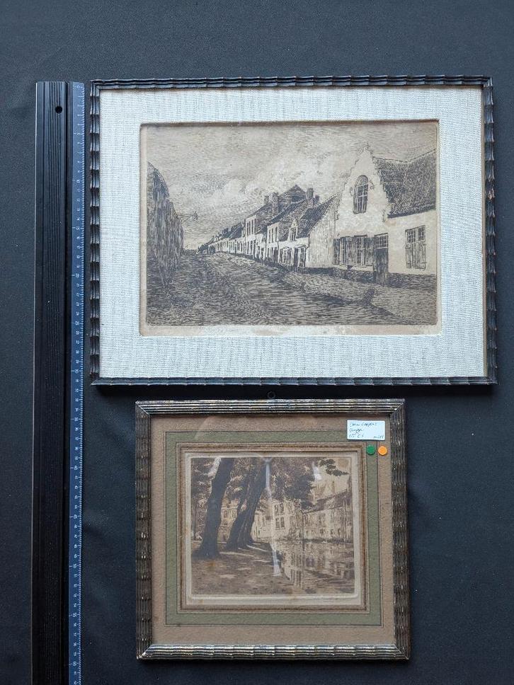 Omer Coppens - ets Brugge E.A. - LOT van 2 - ingekaderd, Antiek en Kunst, Kunst | Etsen en Gravures, Ophalen of Verzenden