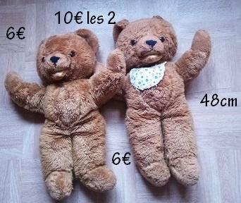 oursons en peluche jumeaux 6€/p OU 10€les 2 TBE, Enlèvement ou Envoi, Comme neuf, Brun, Ours