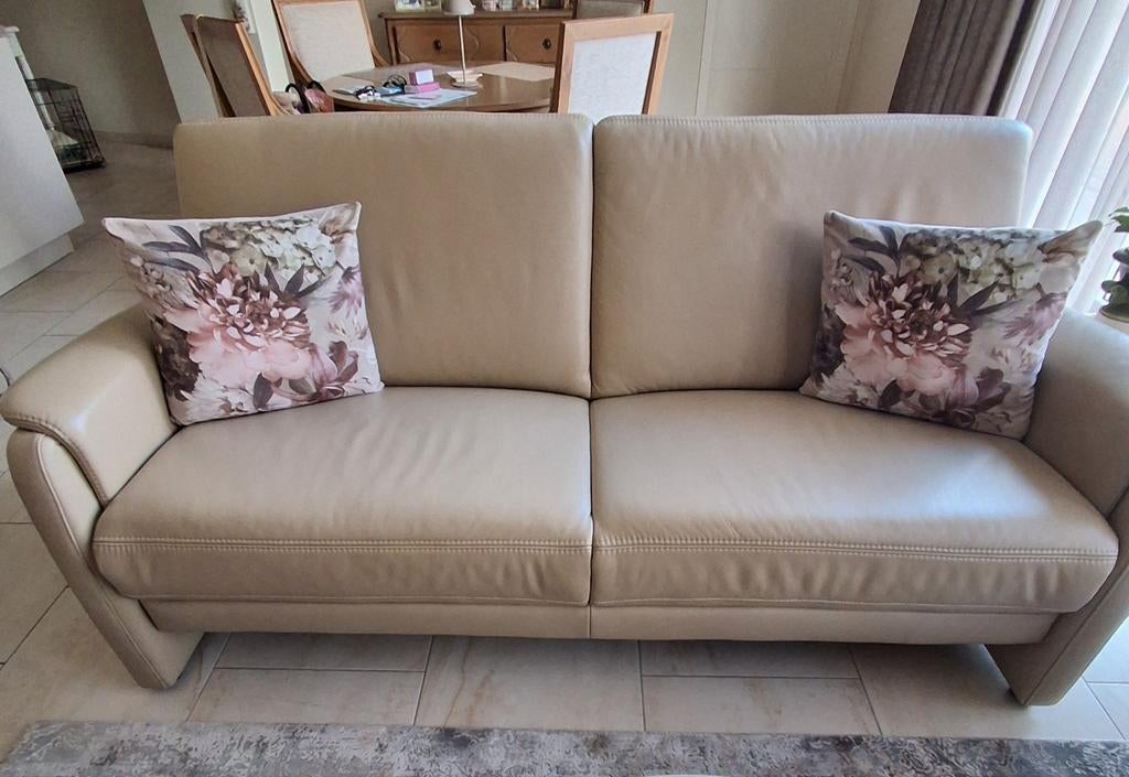 Lederen zetel+poef, Ophalen of Verzenden