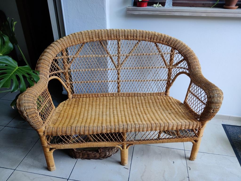 Vintage rotan tweezit, Huis en Inrichting, Zetels | Zetels, Ophalen, Gebruikt, Tweepersoons, Riet of Rotan
