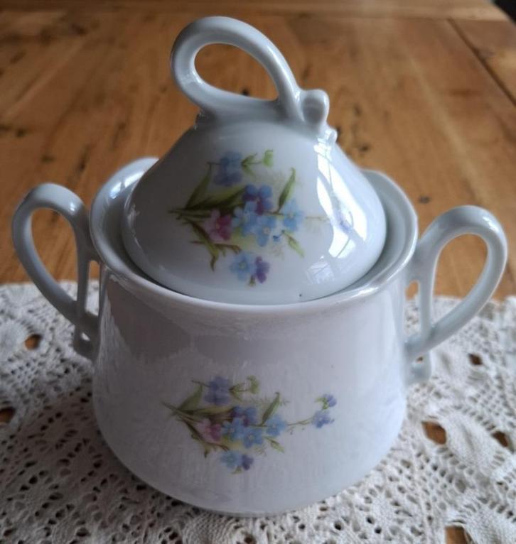 Duitse Art Nouveau suikerpot, vergeet me nietjes, Antiek en Kunst, Curiosa en Brocante, Ophalen of Verzenden