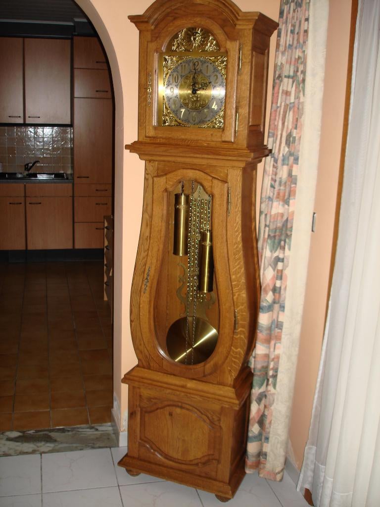 Prachtige eiken staande buikklok in perfect werkende staat., Ophalen, Gebruikt, Analoog, Staande klok