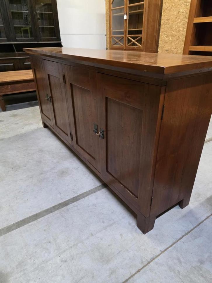 Donkere massief teakhouten dressoir met 2 lades.200cm, Huis en Inrichting, Kasten | Dressoirs, Gebruikt, Ophalen