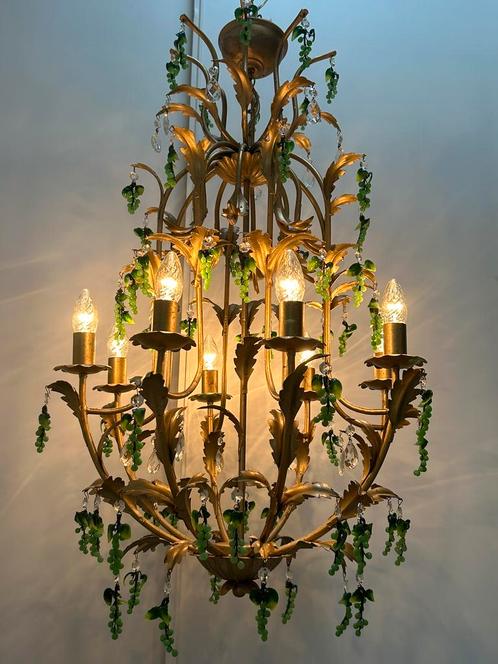 2 Grote XXL vintage murano groene druiven kroonluchters lamp, Maison & Meubles, Lampes | Lustres, Enlèvement ou Envoi