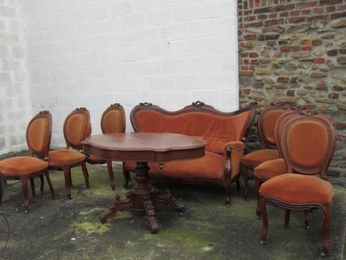 Napoleon III lounge compleet in oudroze., Antiek en Kunst, Antiek | Meubels | Stoelen en Sofa's, Ophalen