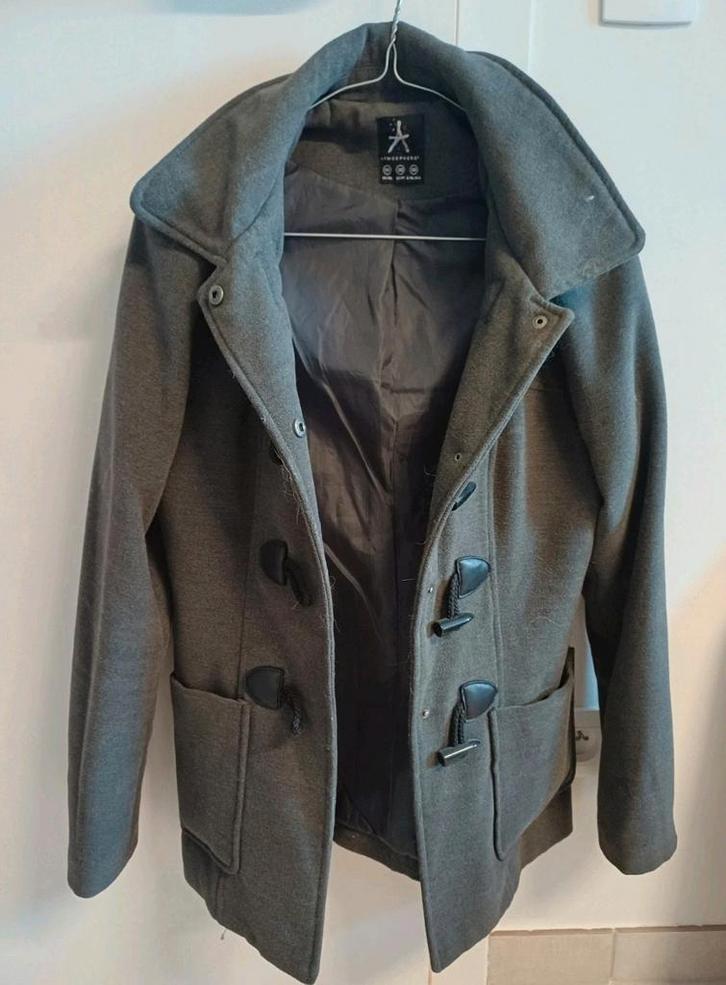 Grijze jas met kap, Kleding | Dames, Jassen | Winter, Zo goed als nieuw, Maat 36 (S), Grijs, Ophalen