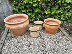 Terracotta potten (geëmailleerd) + grijze pot gratis, 25 tot 40 cm, Terracotta, Tuin, Rond