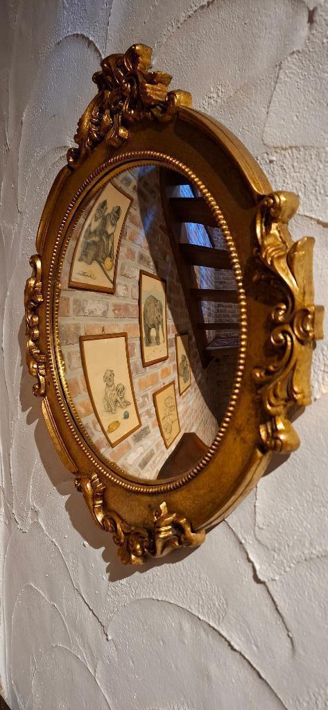 Vintage butlerspiegel - bolle spiegel  - xxl, Antiek en Kunst, Antiek | Spiegels, Minder dan 50 cm, Minder dan 100 cm, Rond, Ophalen of Verzenden