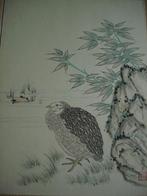 old CHINESE painting bird quail oilpaint thin paper signed, Antiek en Kunst, Ophalen of Verzenden