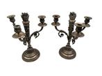 Paar antieke verzilverde kandelaars — 19ème, Ophalen of Verzenden, Zilver