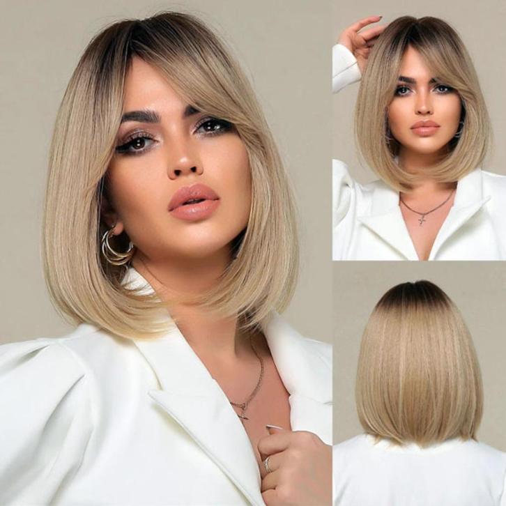 Pruik bob model blond met steil haar model Liz, Handtassen en Accessoires, Uiterlijk | Haarverzorging, Nieuw, Pruik of Haarverlenging