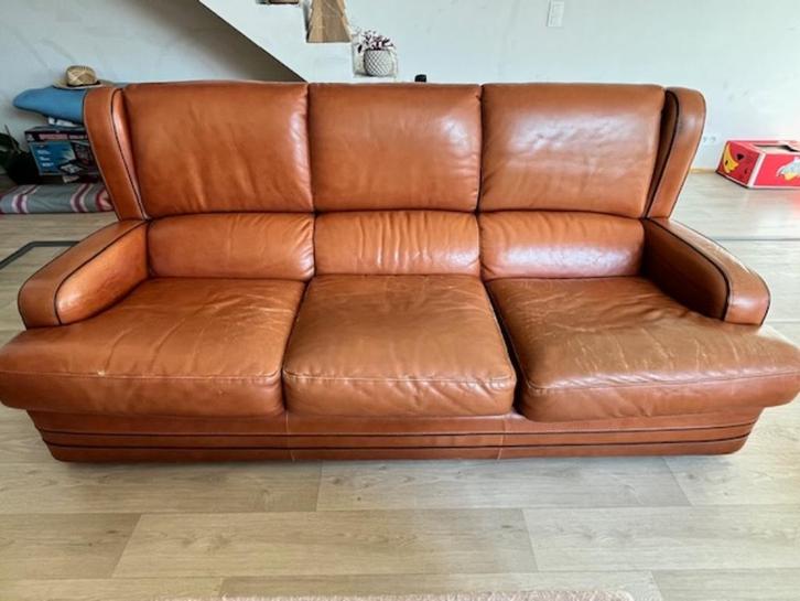 Lederen zetel 3+1 zit, Huis en Inrichting, Zetels | Zetels, Gebruikt, Rechte bank, Driepersoons, 150 tot 200 cm, 75 tot 100 cm