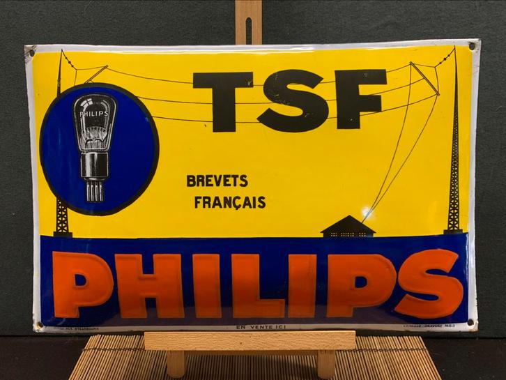 Emaille reklamebordje TSF PHILIPS 28x44 jar.20-30, Verzamelen, Merken en Reclamevoorwerpen, Gebruikt, Reclamebord, Ophalen