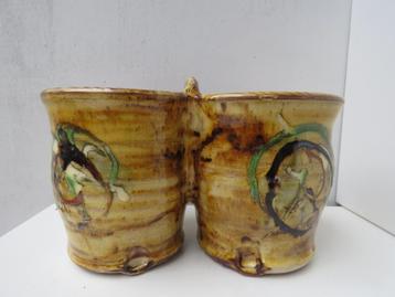 Pot de fleurs duo en céramique émaillée vintage