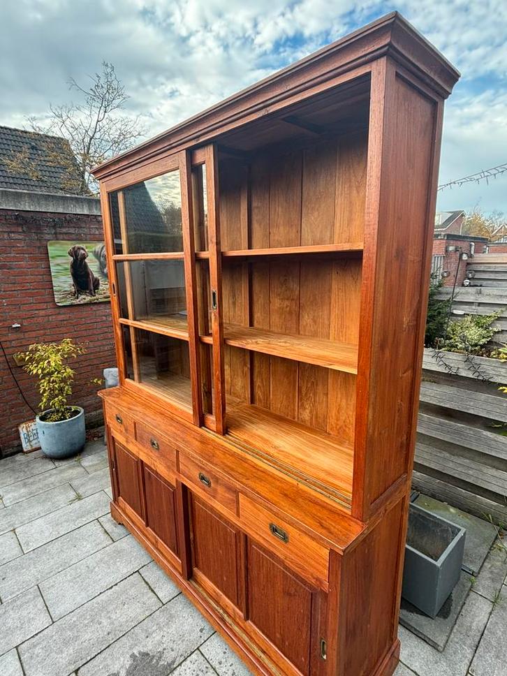 Buffetkast teak met schuifdeuren, Huis en Inrichting, Kasten | Buffetkasten, Gebruikt, 200 cm of meer, 150 tot 200 cm, 25 tot 50 cm
