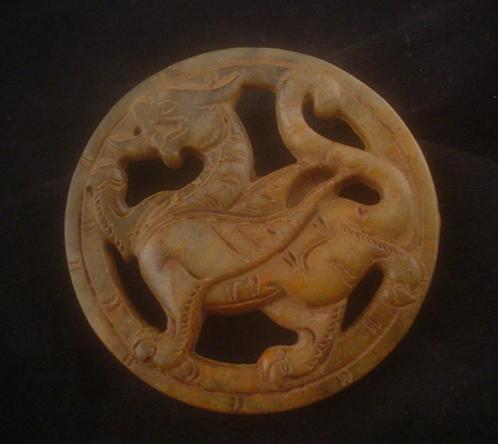 China Qing Dynastie 18e E Antiek Jade Draak Amulet/Hanger, Antiek en Kunst, Kunst | Niet-Westerse kunst, Verzenden
