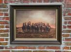 Schilderij wilde paarden en kempische boerderij, Antiek en Kunst, Ophalen