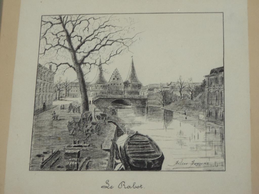 Het Rabot GENT oude inkt tekening Hélène Huygens 'Le Rabot', Antiquités & Art, Art | Peinture | Classique, Enlèvement ou Envoi