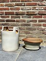 2 x wit keramiek bloempot, plantenpot rond en ovaal, Gebruikt, Tuin, Rond, Ophalen of Verzenden