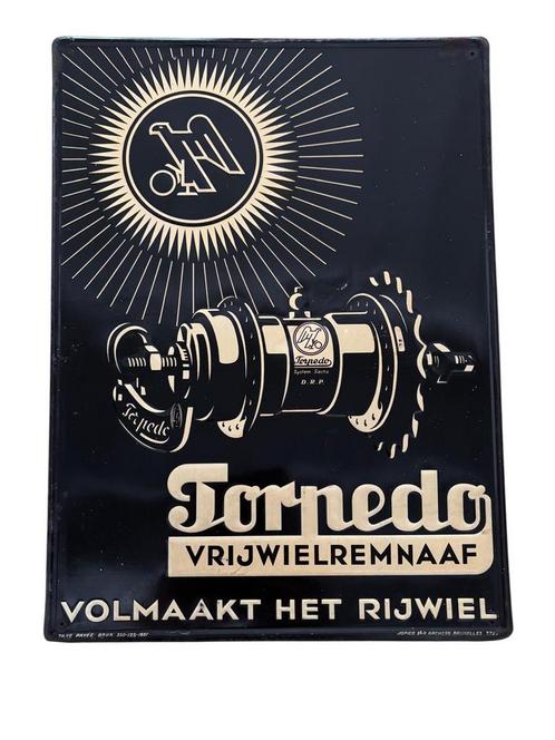 Blikken reclamebord Torpedo Vrijwielremnaaf - 1937, Verzamelen, Merken en Reclamevoorwerpen, Zo goed als nieuw, Reclamebord, Ophalen of Verzenden