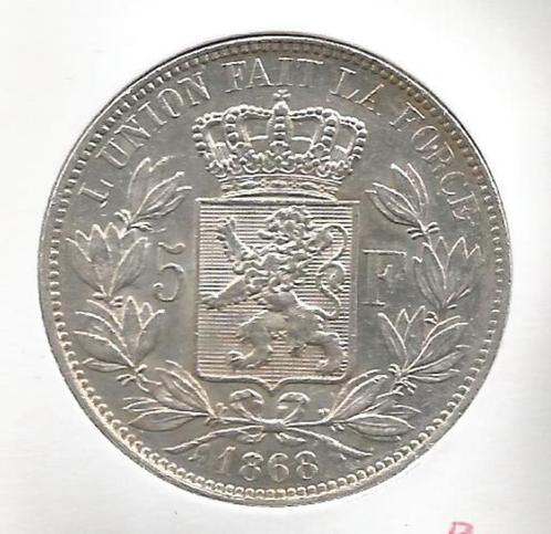 12547 * LÉOPOLD II * 5 francs 1868 * Pr, Timbres & Monnaies, Monnaies | Belgique, Argent, Envoi