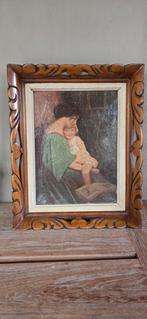 Zeer oud kadertje/moeder met kind, Antiek en Kunst, Ophalen of Verzenden