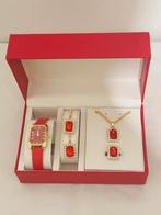 Luxe Sieradenset met Horloge – Rode Edelsteen Set voor Dames, Ophalen of Verzenden