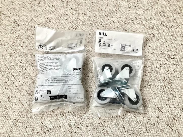 2 pakjes van 4 nieuwe wielen, Doe-het-zelf en Bouw, Zwenkwielen, Nieuw, Ophalen of Verzenden