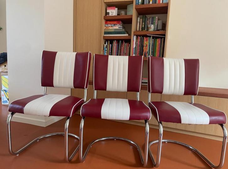 6 Bel Air Retro stoelen (Ruby) (ice cream, salon,...) ZES ex, Huis en Inrichting, Stoelen, Gebruikt, Vijf, Zes of meer stoelen