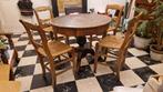 Klassiek oud Hollandse tafel met 4 stoelen met biezen mat., Antiek en Kunst, Ophalen