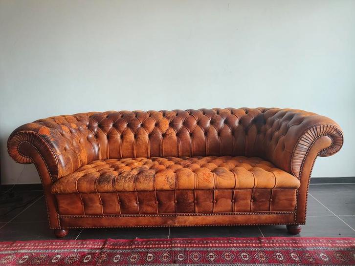 Chesterfield mooie patina!, Huis en Inrichting, Zetels | Zetels en Chaises Longues, Leer, Ophalen