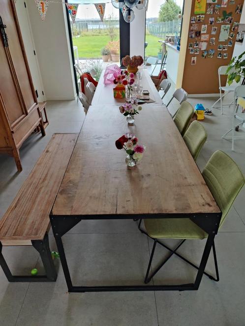 Houten tafel industriële look 180x90cm, Huis en Inrichting, Tafels | Bijzettafels, Gebruikt, Rechthoekig, 60 cm of meer, 75 cm of meer