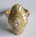 gouden ring 18Kt met diamant en tapers 3,68 CT E/VS, Handtassen en Accessoires, Ringen, Ophalen, Geel, Zo goed als nieuw, 17 tot 18
