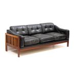 Monte Carlo sofa bank in rosewood palissander zwart leer 60s, Design, Gebruikt, Ophalen of Verzenden, Hout