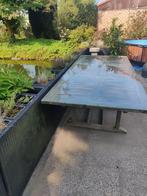 Terrastafel met glazenplaat, Ophalen, Gebruikt, Rechthoekig, Hout