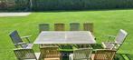 Teak tafel vergroten tot max 12 personen +8  teak klapstoele, Huis en Inrichting, Ophalen