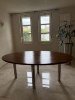 Ovale eetkamer tafel bubinga hout met 4 RVS poten., Ophalen, 150 tot 200 cm, Metaal, Vier personen