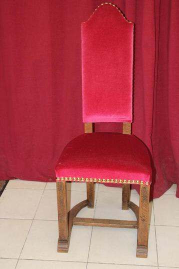 Vol Eiken stoelen met rode velours bekleding, 6 stuks beschikbaar voor biedingen