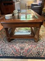 Klassieke salontafel - hout en glas, Ophalen, 100 tot 150 cm, 50 tot 75 cm, 50 tot 100 cm
