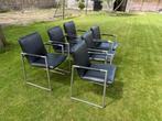 6 Zwarte eetkamer stoelen met metalen poten, Huis en Inrichting, Stoelen, Ophalen, Zwart, Zo goed als nieuw, Modern