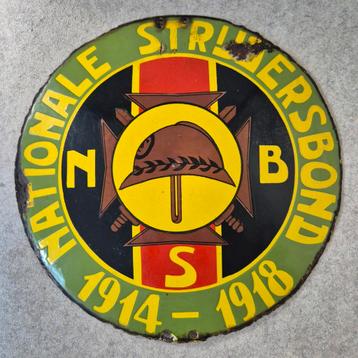 Emaille rond bord, Nationale Strijdersbond 14-18 beschikbaar voor biedingen