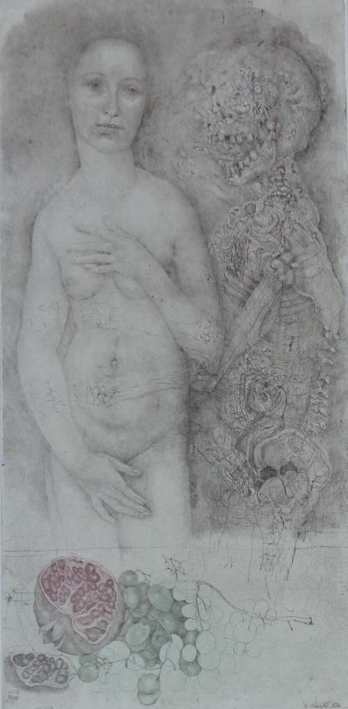 JIRI ANDERLE / MADCHEN UND TOD / KLEURETS / 81x64cm / SIG 83, Antiek en Kunst, Kunst | Litho's en Zeefdrukken, Ophalen of Verzenden