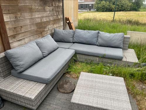 Moderne loungeset in gevlochten rotan – inclusief kussens, Tuin en Terras, Tuinsets en Loungesets, Zo goed als nieuw, Loungeset