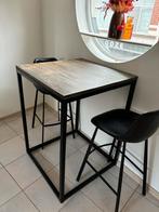 Houten tafel met leren zwarte krukken 80cmx80cm 110cm hoogte, Maison & Meubles, Tables | Tables mange-debout, Enlèvement, Utilisé
