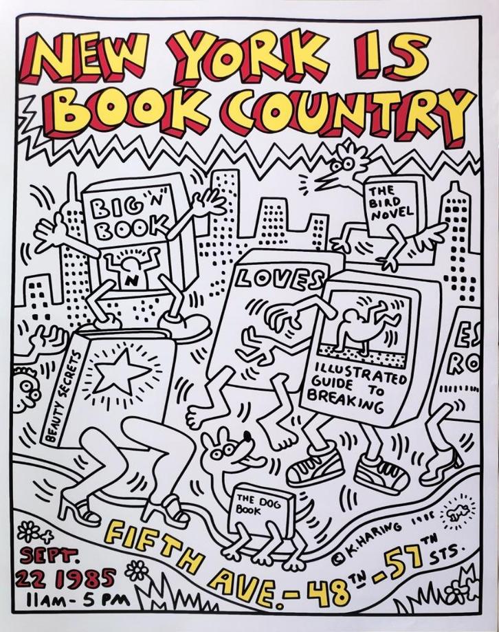 Keith Haring - New York Book Country - Expo - 1985, Antiquités & Art, Art | Lithographies & Sérigraphies, Envoi