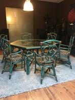table en rotin avec 6 chaises en rotin et table d'appoint, Maison & Meubles, Chaises, Comme neuf, Bleu, Enlèvement, Osier ou Rotin